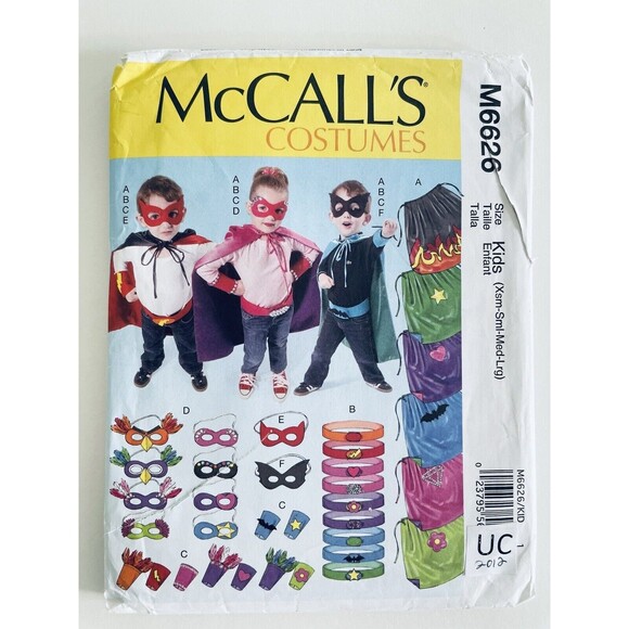 McCalls 6626 Sewing Pattern Childs Capes Eye Masks Belts Appliques UNCUT. - Picture 1 of 2